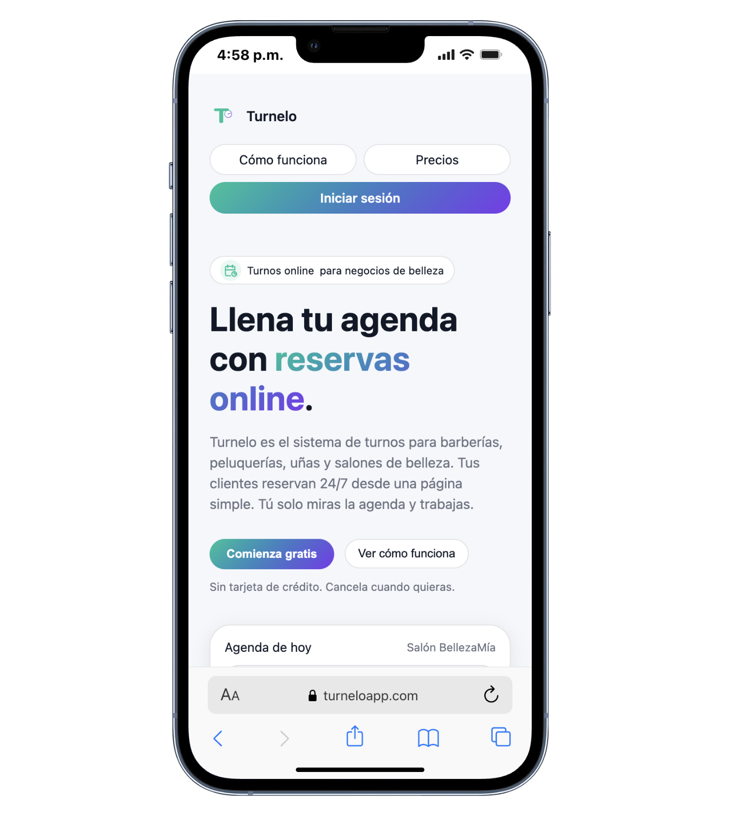 Página del salón y widget para tu web